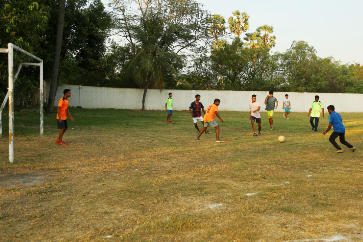 Students playing football